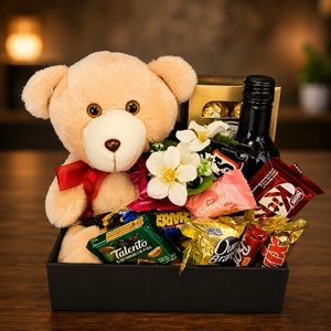 imagem do produto Cesta Com Vinho E Urso (Tamanho20x15x5)