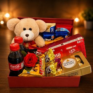 imagem do produto Cesta Romântica De Chocolate Com Urso (tamanho 25x20x05)