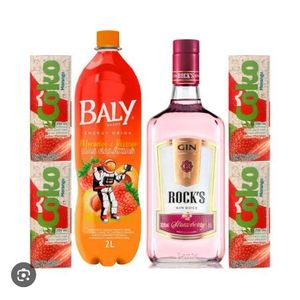 imagem do produto GIN ROCK'S COMBO MORANGO 🍓 1 Baly morango+ 4 gelo morango