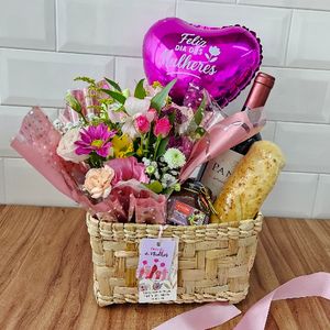 imagem do produto Cesta flores e vinho 