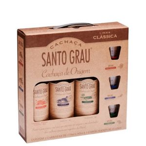 imagem do produto KIT CACHAÇA SANTO GRAU COM 3 GARRAFAS 375ML E 3 COPOS EXCLUSIVOS