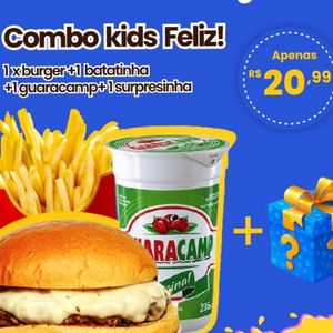 imagem do produto COMBO KIDS FELIZ. 1 X BURGER + 1 BATATINHA + 1 GUARACAMP + 1 SURPRESINHA