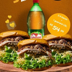 imagem do produto COMBO PROMOÇÃO N°5                                 3 X BACON                                + 1 GUARANÁ ANTÁRTICA 1,5L 