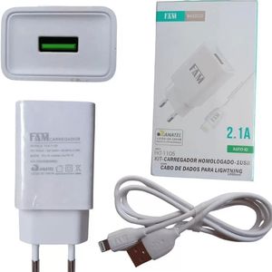 imagem do produto FAM Kit Carregador Tomada Iphone 2.1A FKT-1105 Branco - Fam