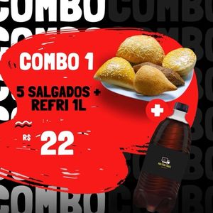 imagem do produto 5 salgados+ refrigerante de 1 litro , variedade de salgados mediante disponibilidade.