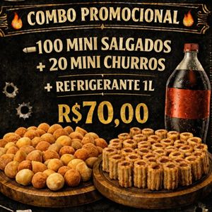 imagem do produto 100 Mini Salgados + 20 Mini Churros + Refrigerante 1L 