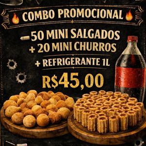 imagem do produto 50 Mini Salgados + 20 Mini Churros + Refrigerante 1L