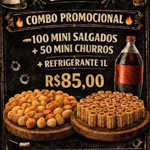 imagem do produto 100 Mini Salgados + 50 Mini Churros + Refrigerante 1L 