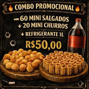 imagem do produto 60 Mini Salgados + 20 Mini Churros + Refrigerante 1L