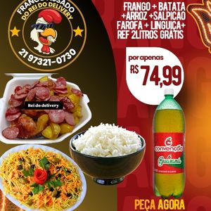 imagem do produto Frango assado + batata +linguiça+arroz +linguiça+farofa + ref grátis