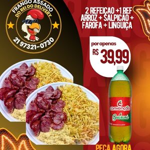 imagem do produto 2 refeições: arroz + salpicão+ farofa + linguiça + ref 2 litros