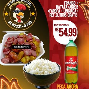 imagem do produto Frango assado + batata + linguiça+farofa+ arroz + ref grátis
