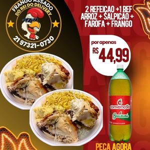 imagem do produto 2 refeições: arroz + salpicão+ farofa + frango assado+ ref 2 litros