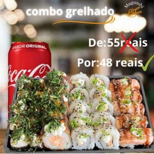 imagem do produto Combo grelhado + 1 coca cola  niguiri massaricado 5 hot holls g couve 10 hossomaki 10 huramaki 