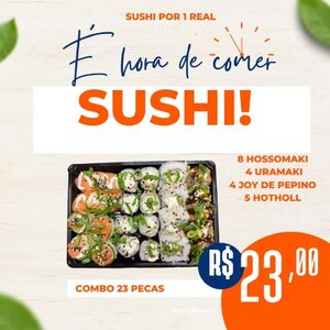 imagem do produto Combo 23 peças 2 nigui 
4 Joy pepino
8 hossomaki 
4 uramaki 
5 hot holls mini 