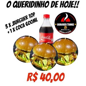 imagem do produto 3x burguer top e coca 600ml
