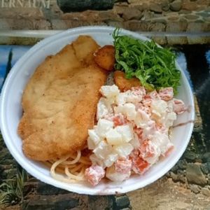 imagem do produto Frango a milanesa com salada de maionese.