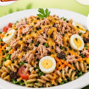 imagem do produto SALADA FIT C/ MACARRÃO INTEGRAL, PROTEINA DE SUA ESCOLHA E MOLHO ESPECIAL - BASE: 30G ACELGA + TOMATE PICADO + 30G CENOURA RALADA + MILHO VERDE + UVAS PASSAS + 3 OVOS DE CODORNA + 100G PROTEINA + 100G MACARRÃO INTEGRAL + MOLHO ESPECIAL  ESCOLHA O SABOR 