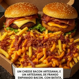 imagem do produto Caixa mista: 1 X-Bacon artesanal, 1 Artesanal de frango empanado.