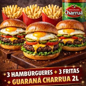 imagem do produto Combo de3 hambúrguer com 3 pacotes de e fritas e refrigerante 2l