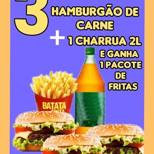 imagem do produto 3 hamburgão de carne+ guaraná Charrua 2 litros ganha um pacote de batatas fritas