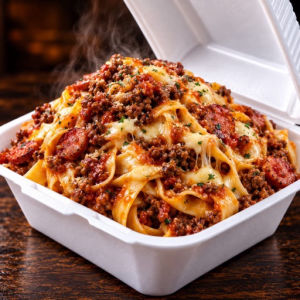 imagem do produto Macarrão Carne moída calabresa e queijo.