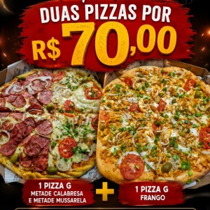 imagem do produto 1 pizza G frango + 1 pizza G calabresa/mussarela