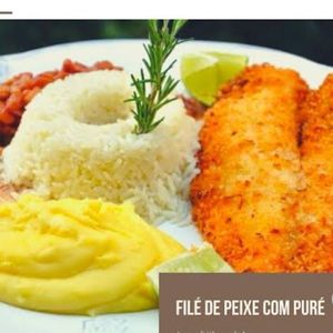 imagem do produto File tilápia com purê de batata arroz ao alho feijão com bacon couve e salada