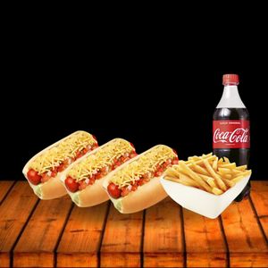 imagem do produto 3 DE HOT DOG + BATATA 250G+ COCA COLA 600ML