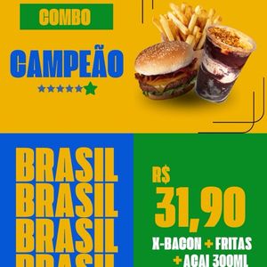 imagem do produto Combo Campeão - 1 X-bacon + batata + 1 açaí de 300ml