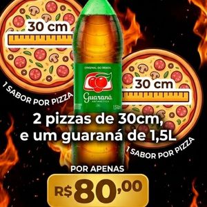 imagem do produto 2 pizzas media(30cm) + guaraná 1,5L por 80,00