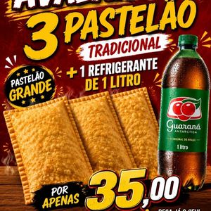 imagem do produto 3 PASTELÃO TRADICIONAL SABOR ( PIZZA) (3 QUEIJO ) (MISTO )  + REFRIGERANTE DE UM LITRO 