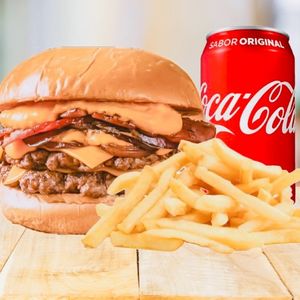 imagem do produto 1 double cheese bacon + 1 batata  + 1 coca lata 350ml