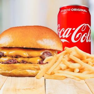 imagem do produto 1 cheeseburger + 1 batata  + 1 coca lata 350ml
