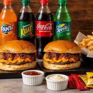 imagem do produto 2 cheddar bacon + 1 batata para dividir + 1 refri de sua escolha 