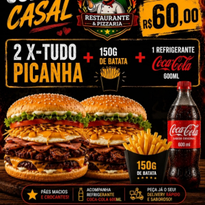 imagem do produto COMBO CASAL 2 X TUDO PICANHA + 150G DE BATATA + COCA COLA 600ML