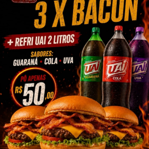 imagem do produto COMBO/ 3 X BACON + REFRI UAI SABORES