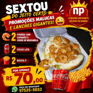 imagem do produto Combo especial 2 podrão com camarão e creme de mussarela+2 coca lata+2 batata p