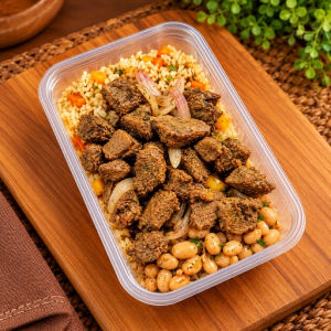 imagem do produto Almoço 13 - Patinho caseiro,arroz integral,feijão carioca e legumes (Calorias 420/Carboidratos 52g/Proteinas 37g/Gorduras totais 10g/Gorduras saturadas 3g/Gorduras trans 0g/Fibras alimentares 12g)