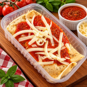 imagem do produto Jantar 02 Panquecas low carb de frango com molho de tomate artesanal e queijo lacfree(Calorias 470/Carboidratos 39g/Proteinas 58g/Gorduras totais 9g/Gorduras saturadas 3g/Gorduras trans 0g/alimentares 2g