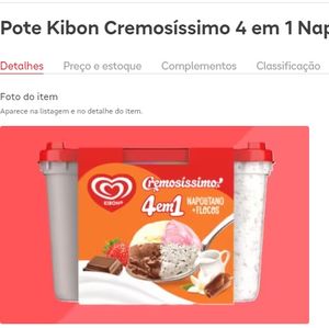 imagem do produto Pote Kibon Cremosíssimo 4 em 1 Napolitano com Flocos 2l