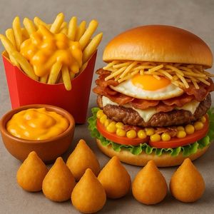 imagem do produto Combo catupiry 2 x catupiry + fritas com cheddar  90g + 8 unidades de Salgadinho de festa coxinha.