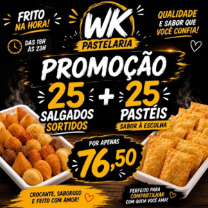 imagem do produto 25 pastéis de 2,50 + 25 salgados mistos