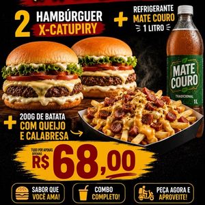 imagem do produto 2 x catupiry + refrigerante 1 litro + batata com queijo e calabresa 200g