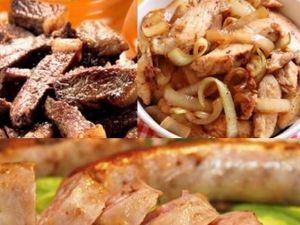 imagem do produto Marmitex de frango e bife em tiras mais uma linguiça