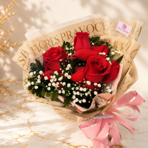 imagem do produto Buquê luxo 03 rosas vermelhas -  embalagem nude 