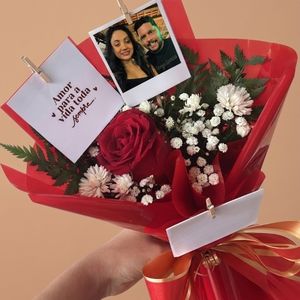imagem do produto Buquê 01 rosa luxo + foto Polaroid - amor para toda vida sempre 
