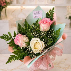imagem do produto Buquê 03 rosas ( branca e rosé ) " para te fazer feliz "