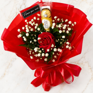 imagem do produto Buquê Luxo 01 rosa vermelha + Ferrero Rocher com 03 unidades  