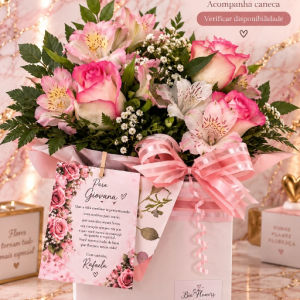 imagem do produto Arranjo de flores+ caneca especial ( verificar disponibilidade das canecas e cores) 